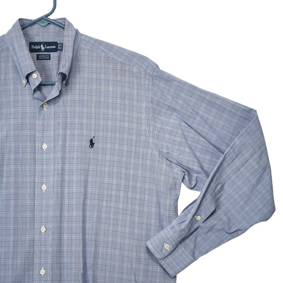 Ralph Lauren Other - Ralph Lauren Men's Yarmouth Blue Black Plaid Check Shirt Large 15.5x34 Blue Pony